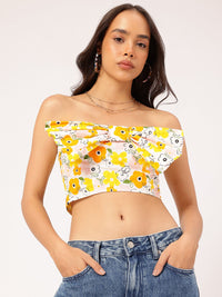 DressBerry Floral Frenzy Bow-Front Smocked Tube Crop Top