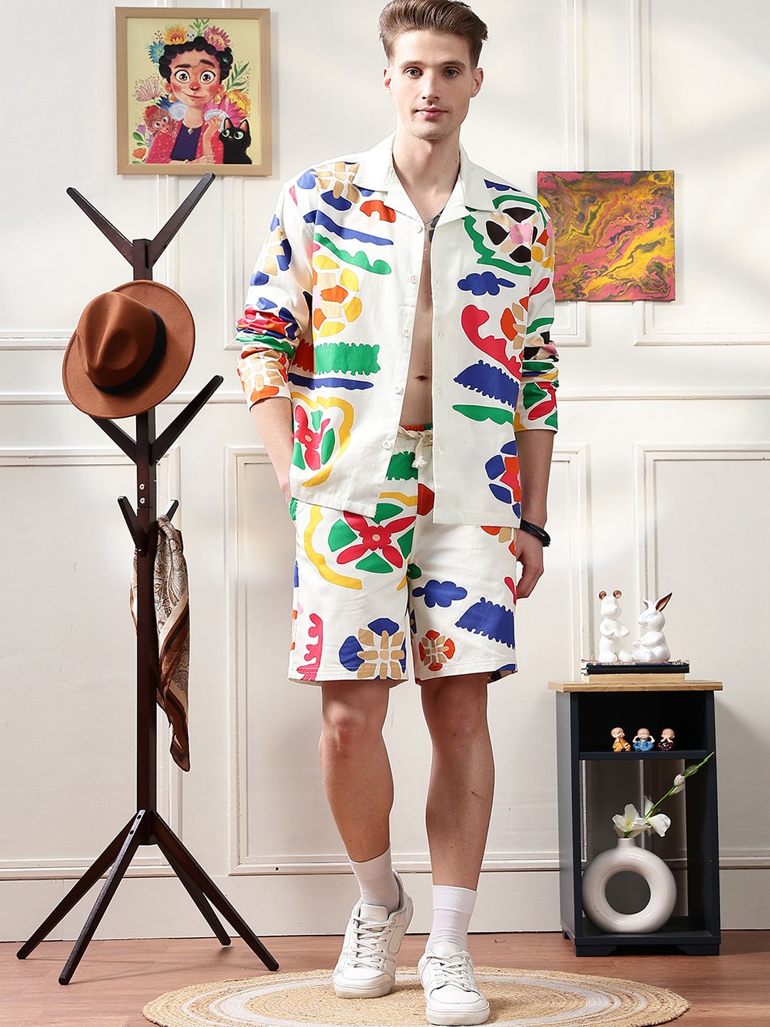 Eszett Ethnic Motifs Printed Spread Collar Oversized Pure Cotton Shirt With Shorts