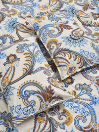 Aura Cream Colored & Blue Printed Set Cadar King 300 TC 2.5 m x 2.25 m