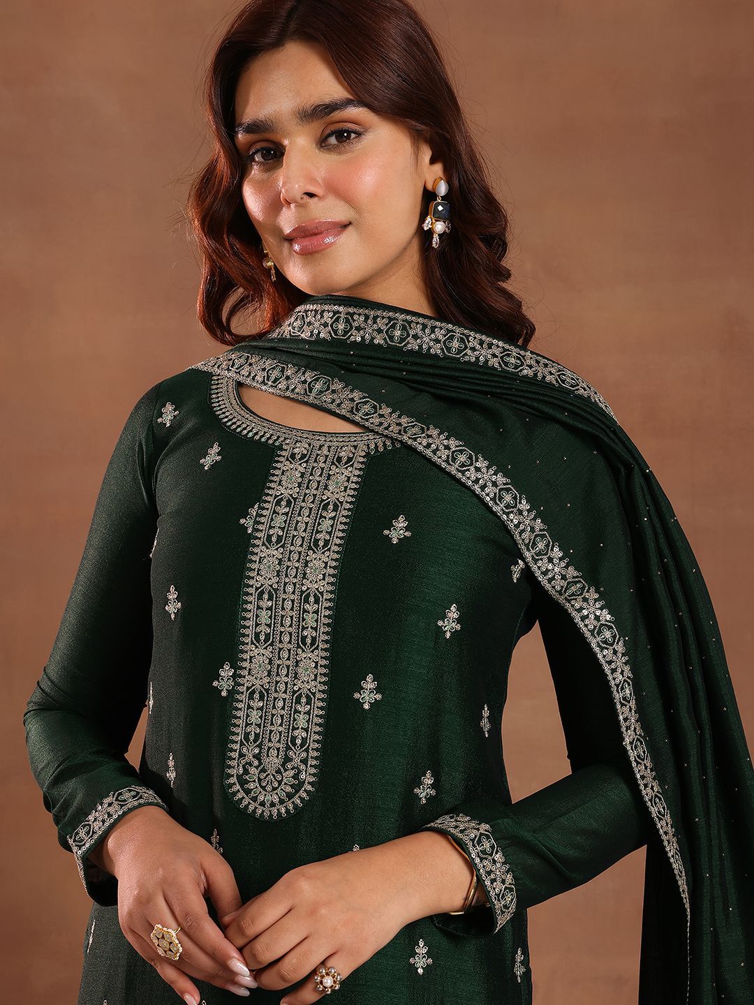Libas Ethnic Motifs Embroidered Sequinned Straight Kurta With Trousers & Dupatta
