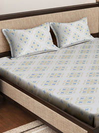 KLOTTHE White Floral Pure Cotton 400 TC King Superfine Bedsheet with 2 Pillow Covers-98 x 89 inches