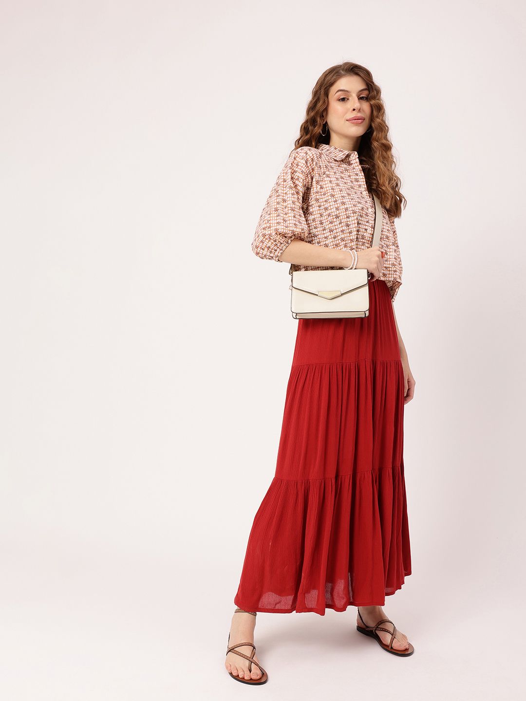 DressBerry Effortless Core Checks & Floral Printed Boxy Crop Shirt