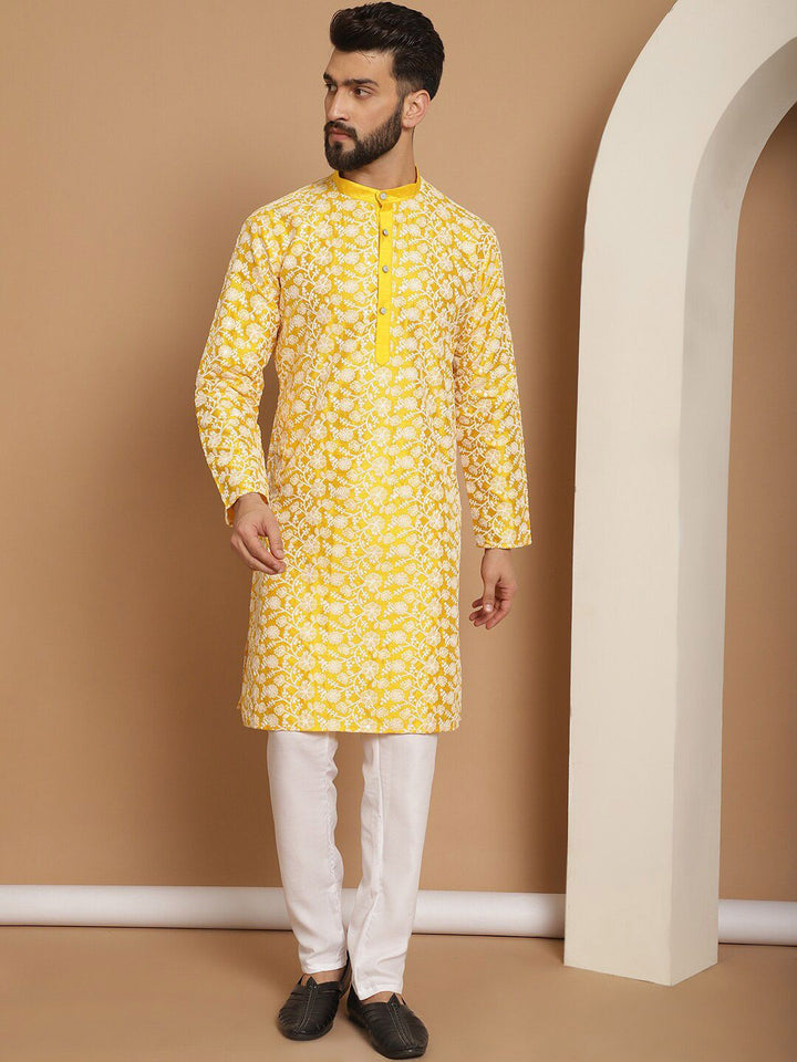 Anouk Floral Embroidered Regular Silk Straight Thread Work Kurta with Churidar