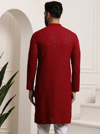 SOJANYA Geometric Embroidered Sequinned Straight Pure Cotton Kurta