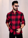 Eszett Men Buffalo Checked Spread Collar Baju Kasual