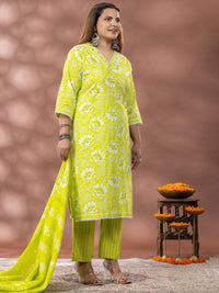 Mamicha  Printed Straight Kurta With Trousers & Dupatta