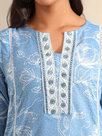 Mamicha Women Floral Printed Regular Thread Work Pure Cotton Kurta with Trousers & With Dupatta