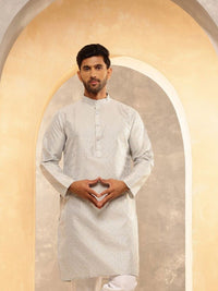 Anouk Geometric Embroidered Band Collar Thread Work Straight Cotton Silk Kurta