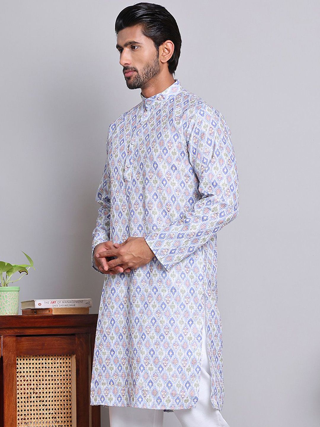 Jompers Geometric Printed Mandarin Collar Straight Kurta