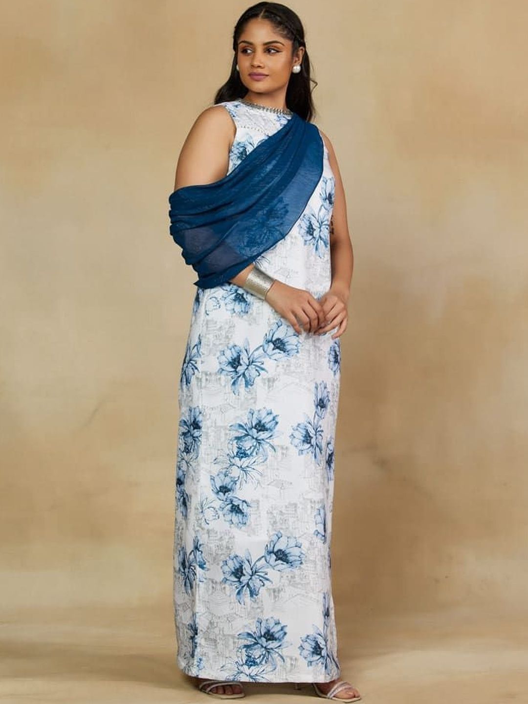 Mamicha Floral Print Satin Maxi Dress