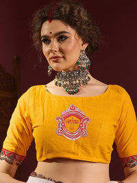 Saree mall Peach Cotton Ethnic Embellished Durga Puja Saree