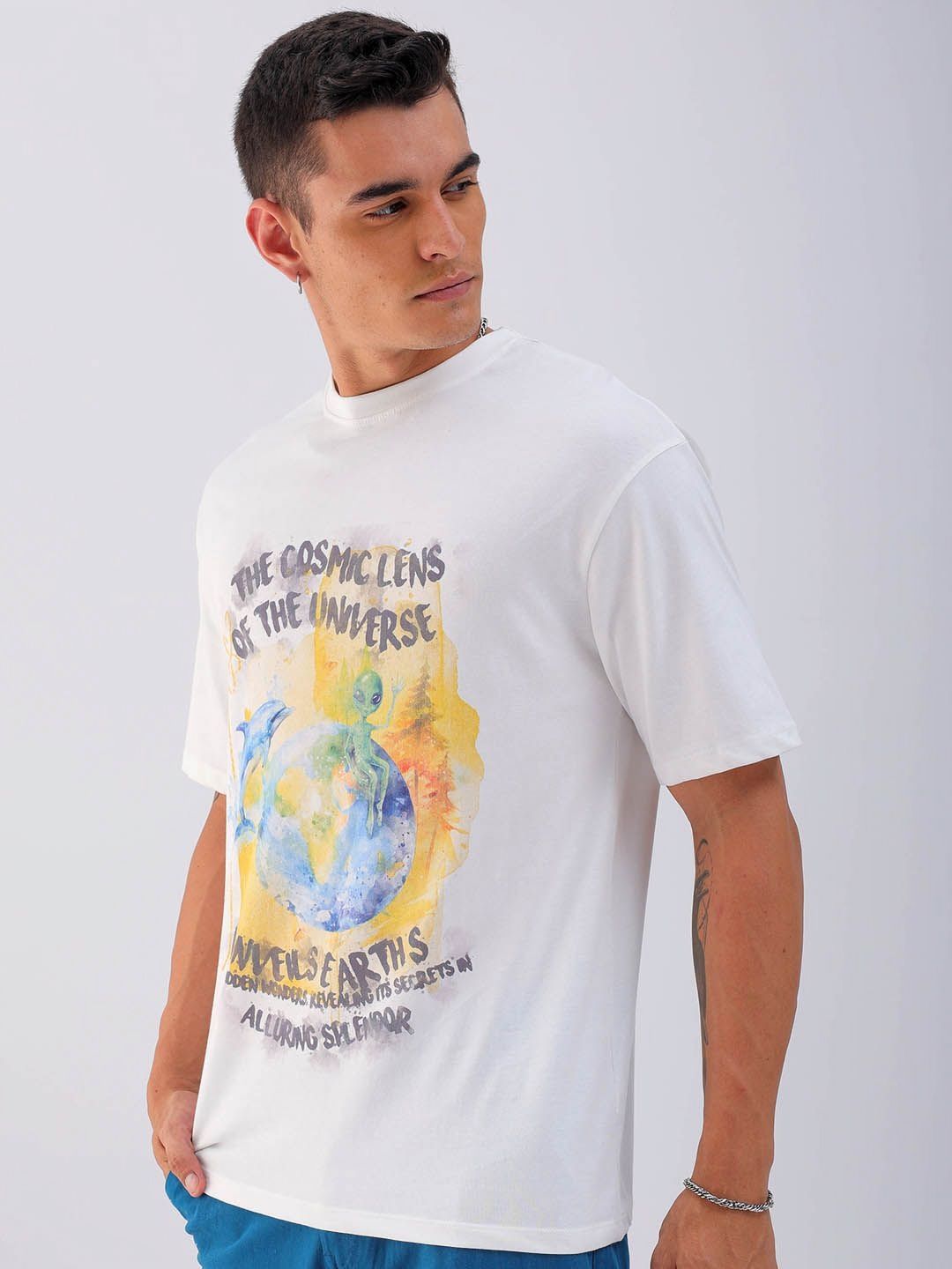 The Indian Garage Co Men Printed Raw Edge Boxy T-shirt