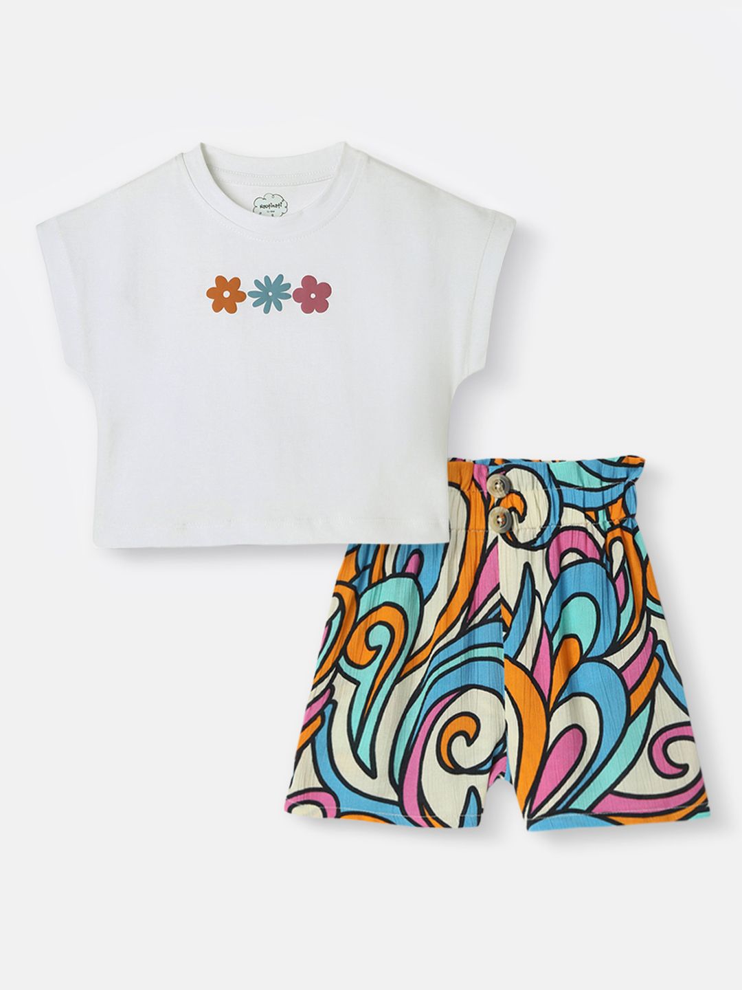 Nauti Nati Girls Printed Short Sleeves Top With Shorts