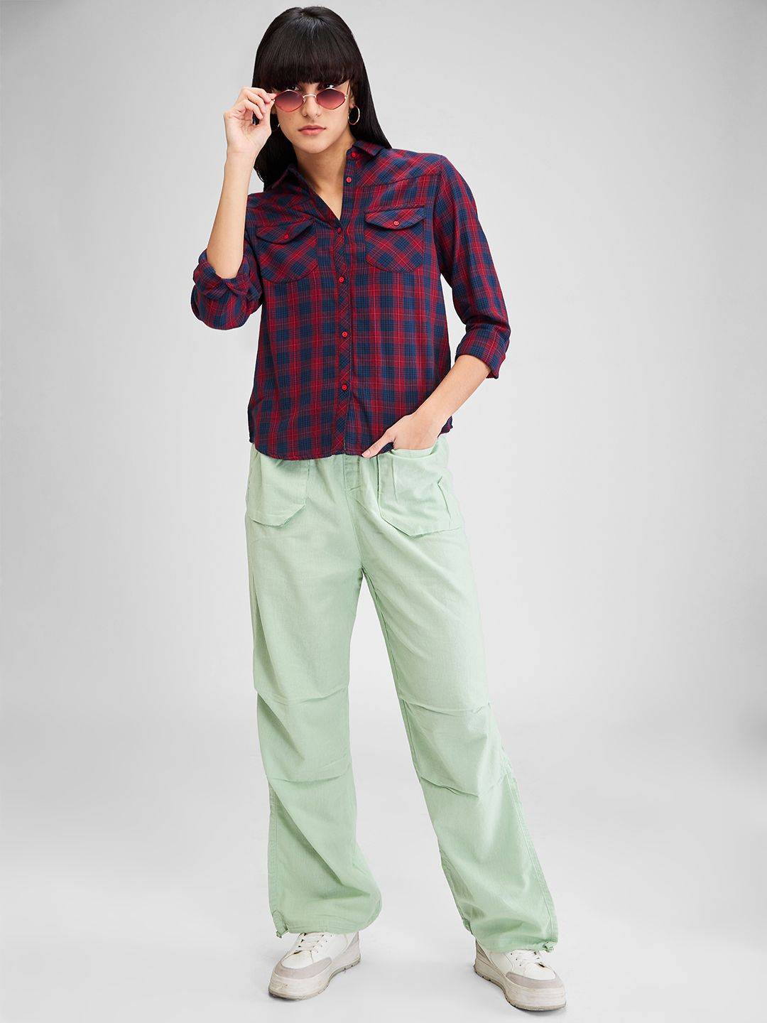 SPYKAR Women Buffalo Checks Opaque Checked Casual Shirt