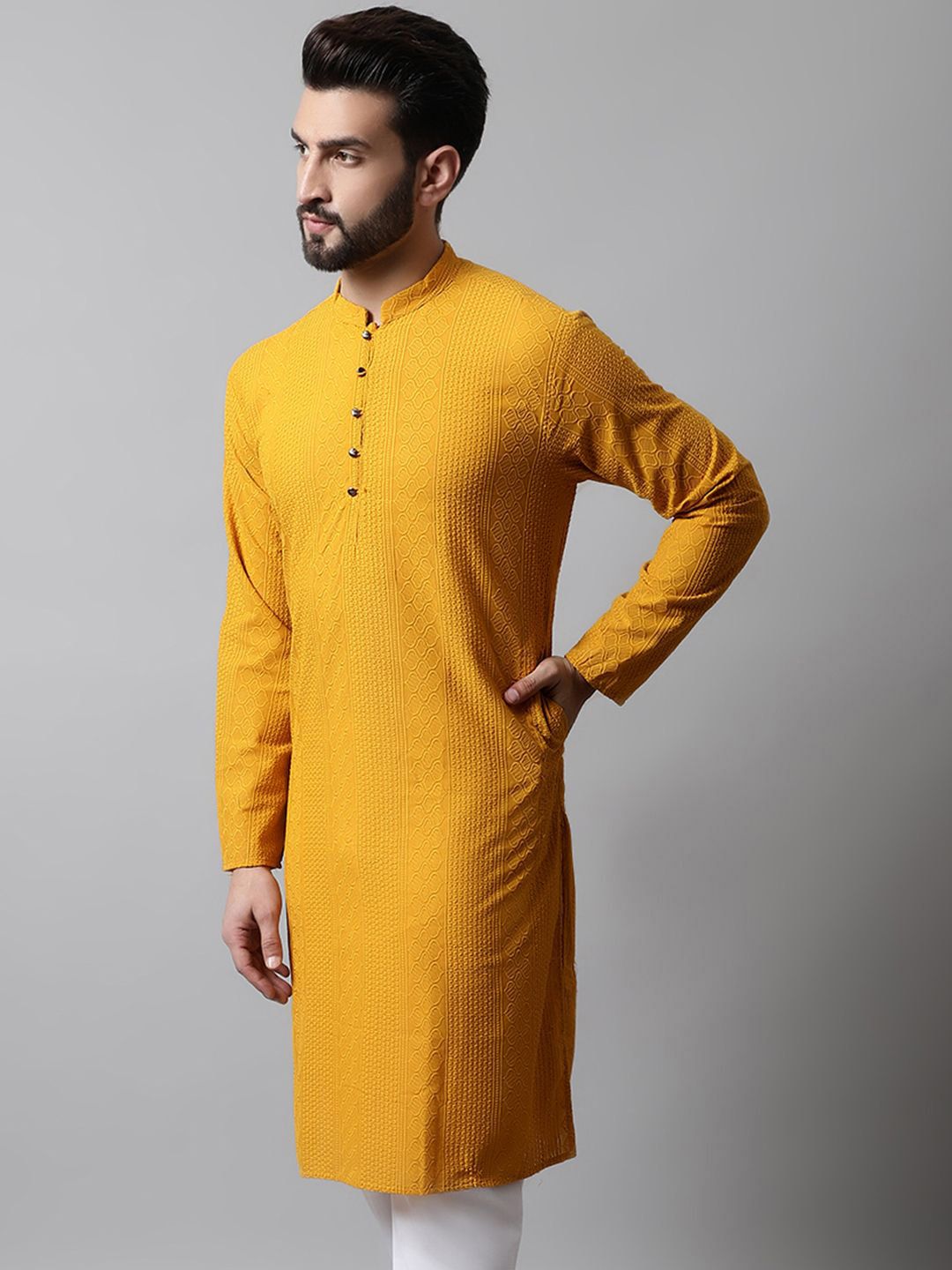 Jompers Woven Design Embroidered Pure Cotton Kurta