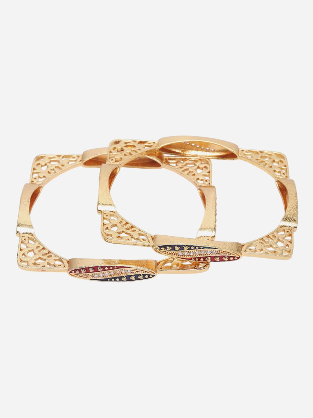 Anouk Set Of 2 Gold-Plated American Diamond Stone Studded Square Bangles