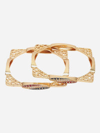 Anouk Set Of 2 Gold-Plated American Diamond Stone Studded Square Bangles