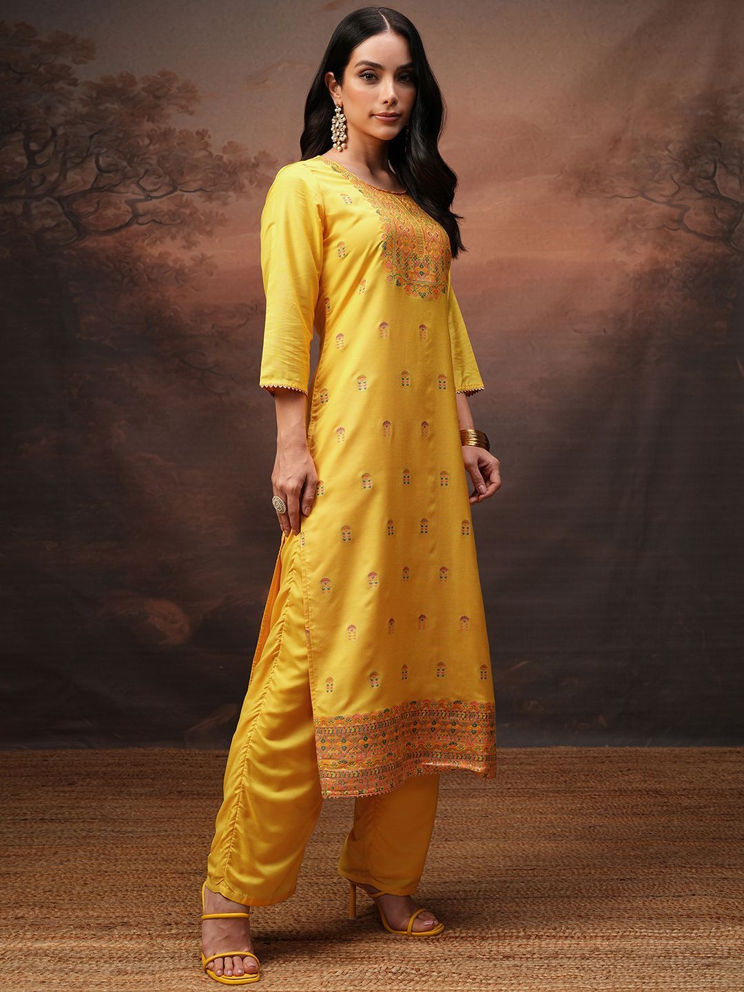 Vishudh Women Straight Jacquard Kurta With Pant & Dupatta