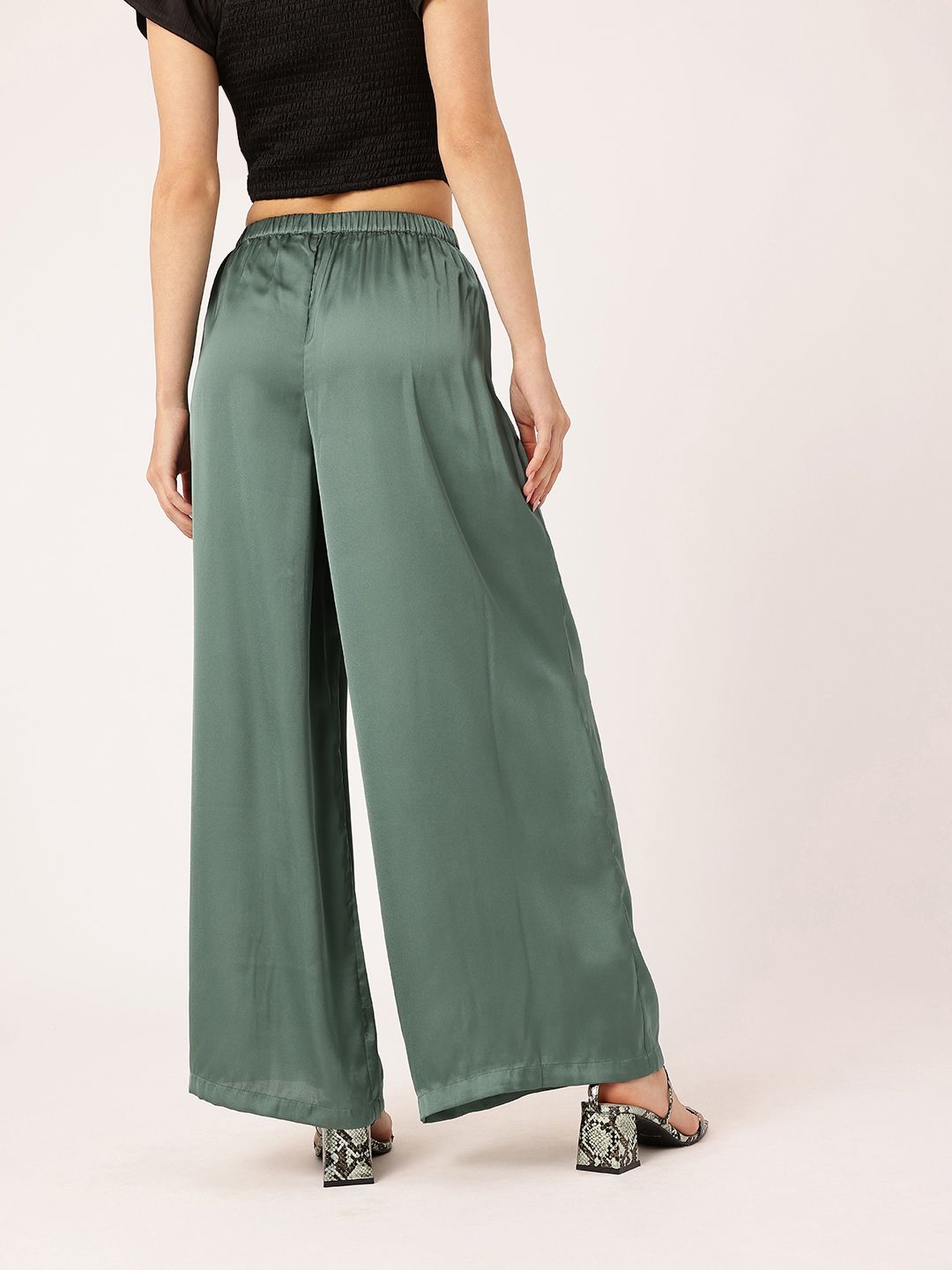 DressBerry Women Cool Matcha Satin Slay Retro Wide Trousers