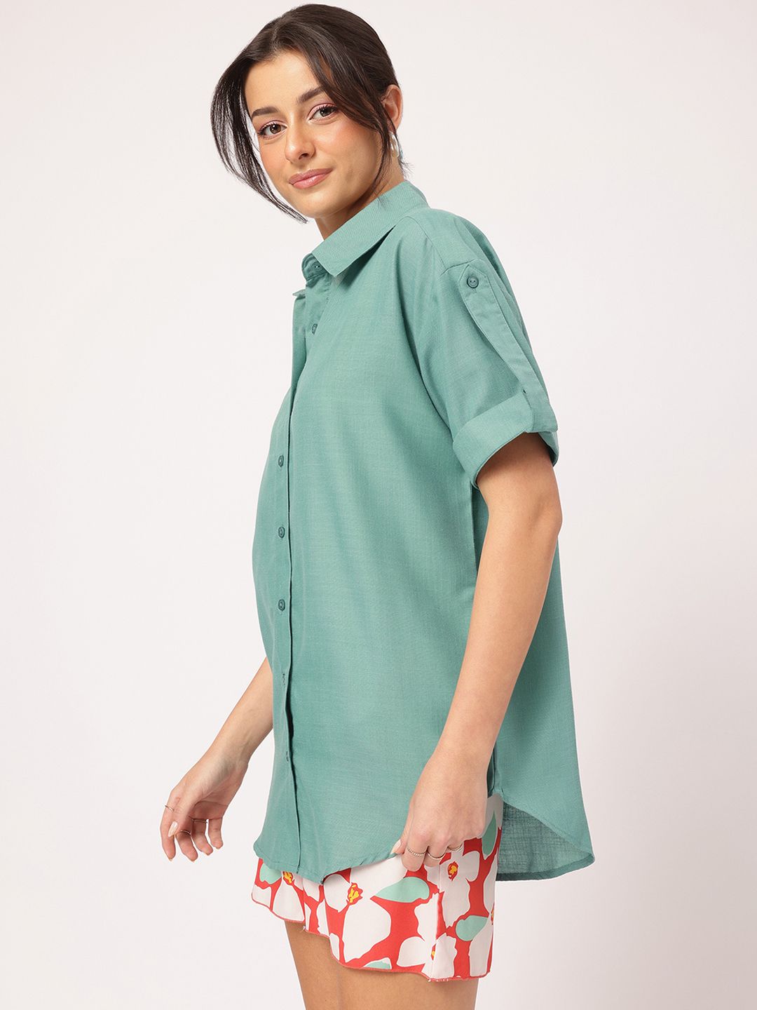 DressBerry Casual Roll Up Sleeves Oversized Shirt