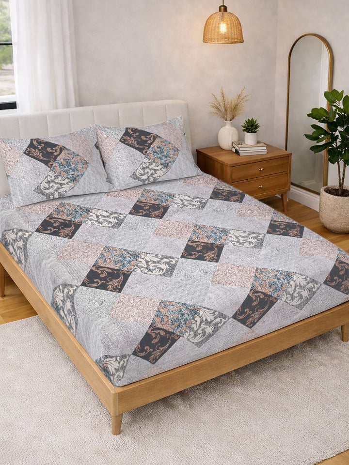 Myntra Elegant Homes Multicolor Geometric 300 TC King Double Bedsheet dengan 2 Sarung Bantal