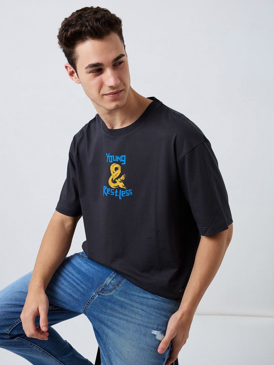 SPYKAR Men Typography Printed Round Neck Cotton Relaxed Fit T-shirt