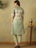 Mamicha Women Printed Regular Thread Work Pure Cotton Kurta with Trousers