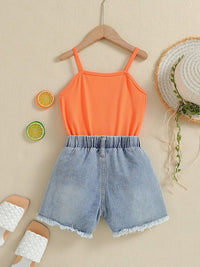 YK Girls Conversational Printed Denim Shorts