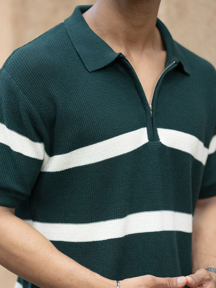 Powerlook Striped Polo Collar T-shirt