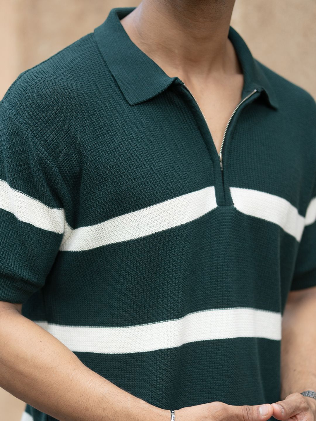 Powerlook Striped Polo Collar T-shirt
