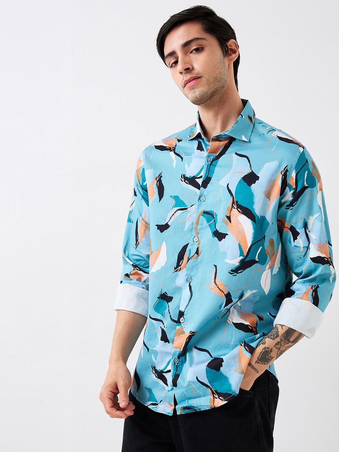 SPYKAR Men Slim Fit Conversational Printed Spread Collar Cotton Casual Shirt