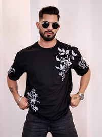 Eszett Men Floral Printed Round Neck Cotton Oversized T-shirt