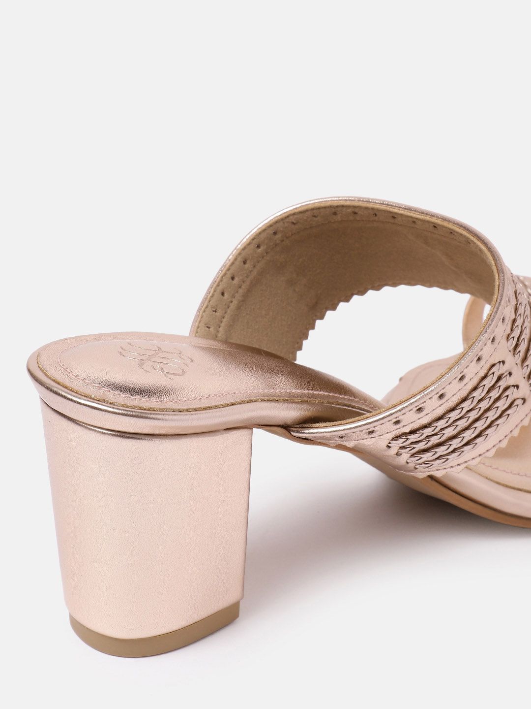 House of Pataudi Open Toe Woven Design Block Heels