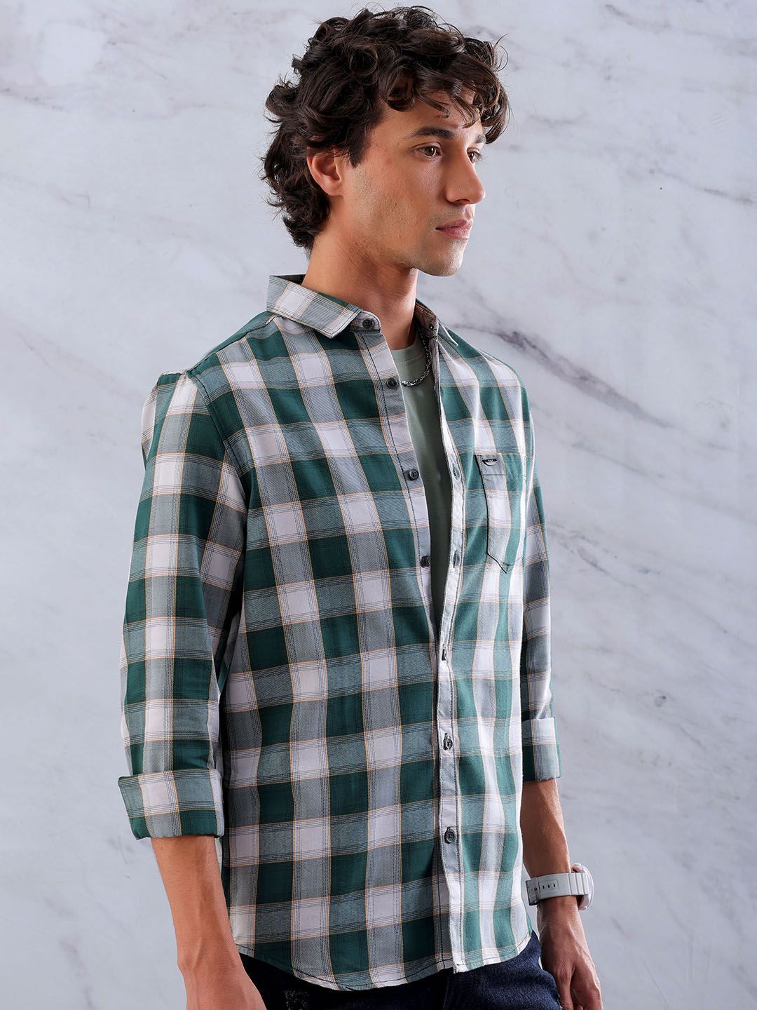 The Indian Garage Co Men Slim Fit Buffalo Checks Checked Casual Shirt