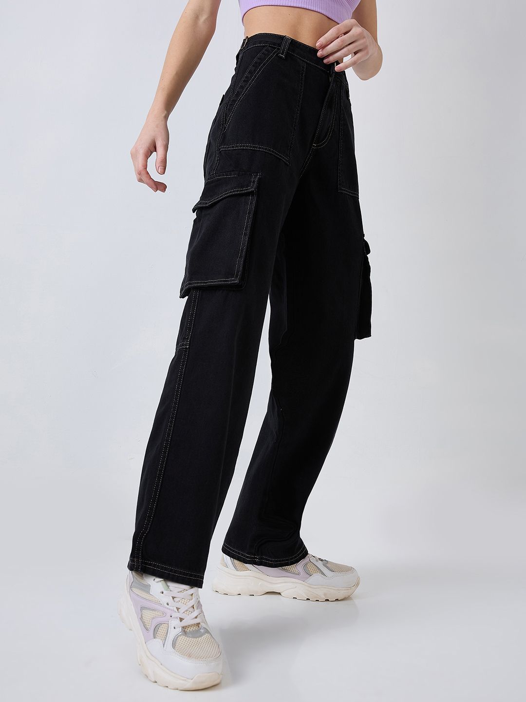 SPYKAR Women Straight Fit High-Rise Cargo Styles Jeans