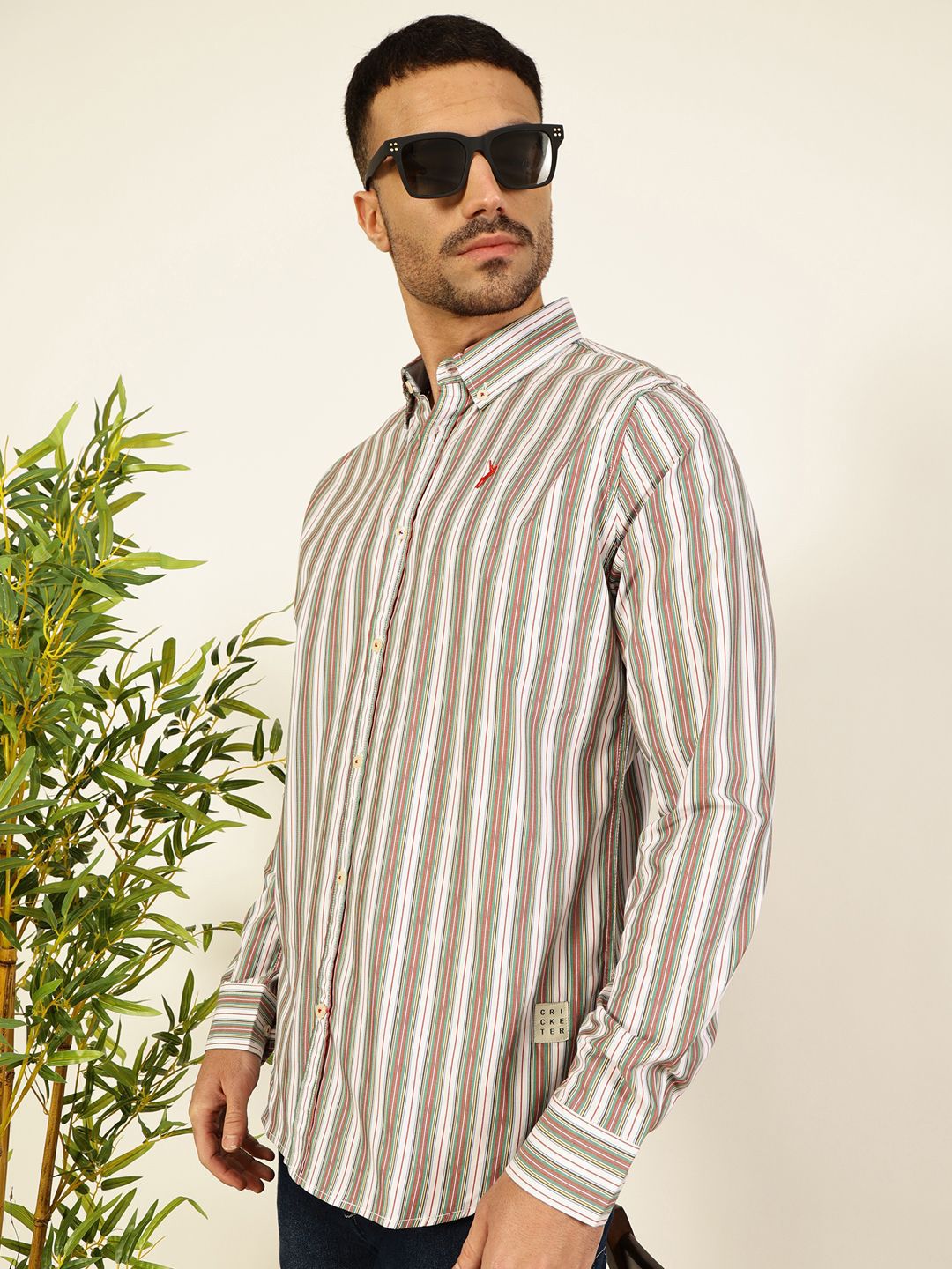 Thomas Scott Men Premium Spread Collar Multi Striped Cotton Slim Fit Casual Shirt