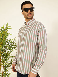 Thomas Scott Men Premium Spread Collar Multi Striped Cotton Slim Fit Casual Shirt