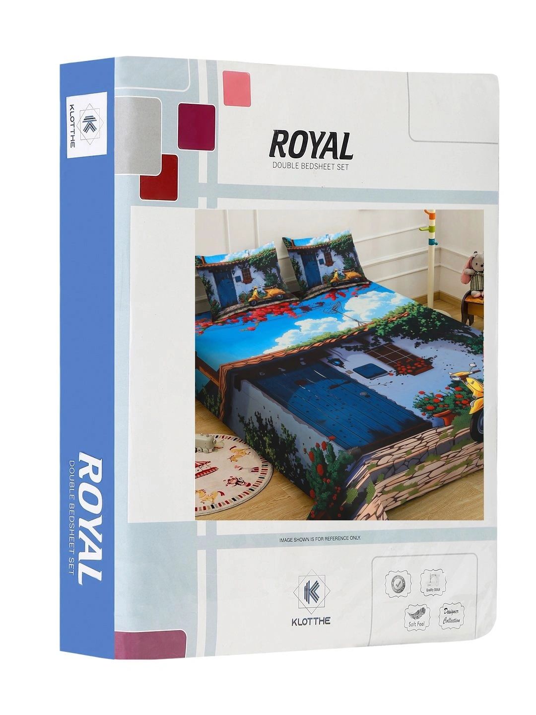 KLOTTHE Blue Abstract Printed 400 TC King 7D Bedsheet with 2 Pillow Covers