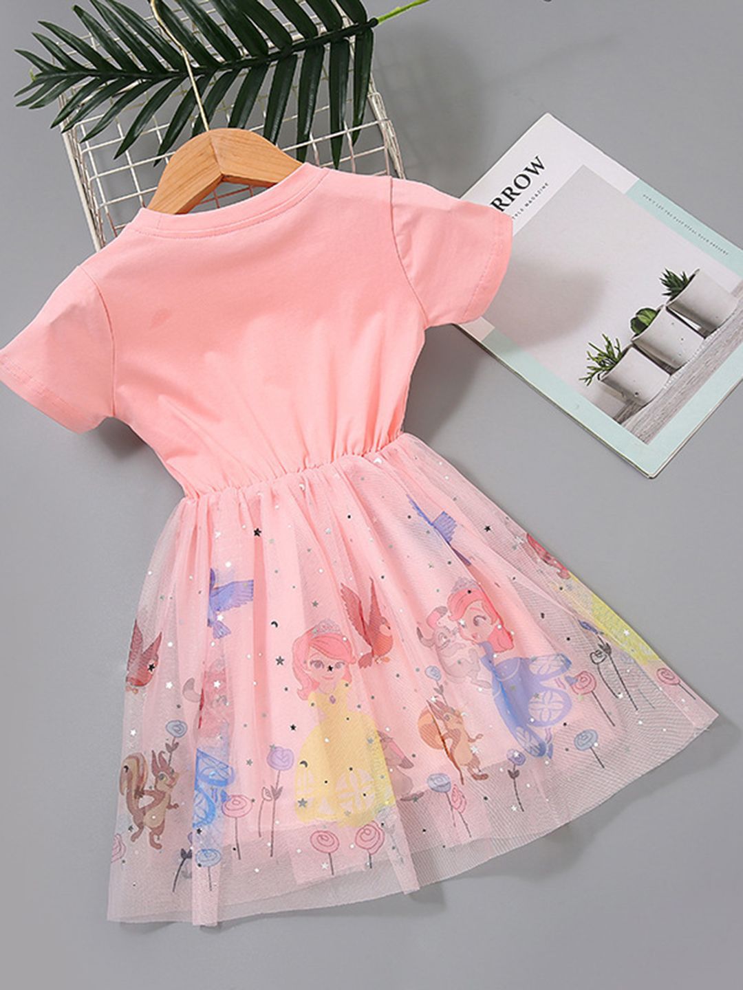 YK Girls Floral Printed Bell Sleeve Fit & Flare Dress