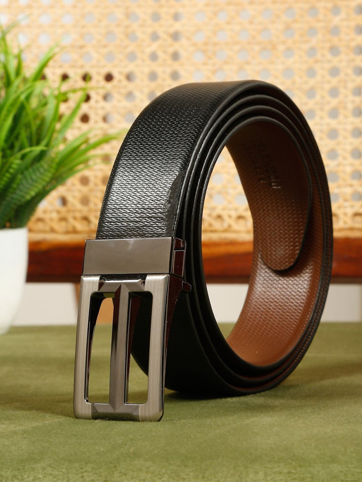 Teakwood Leathers Men Textured Leather Reversible Formal Belt