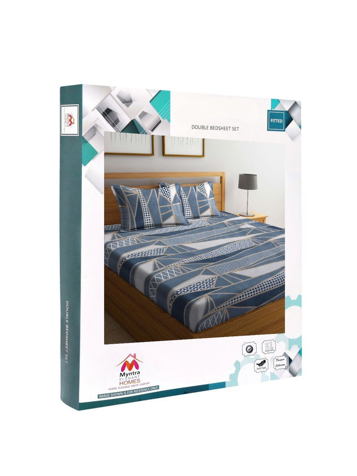 Myntra Elegant Homes Grey & White Geometric Printed Dilengkapi 300 TC King Bedsheet dengan 2 Sarung Bantal