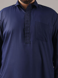 SOJANYA PLUS Plus Size Men Shirt Collar Thread Work Straight Kurta With Salwar