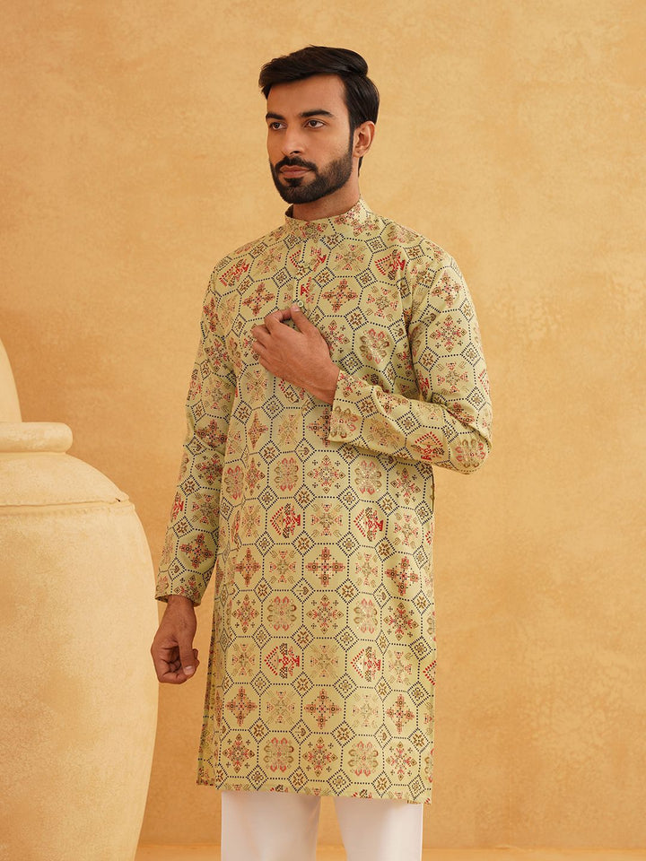 SOJANYA Ethnic Motifs Printed Band Collar Straight Long Kurta