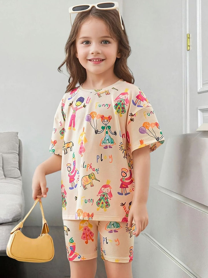 YK Girls Printed T-shirt with Shorts