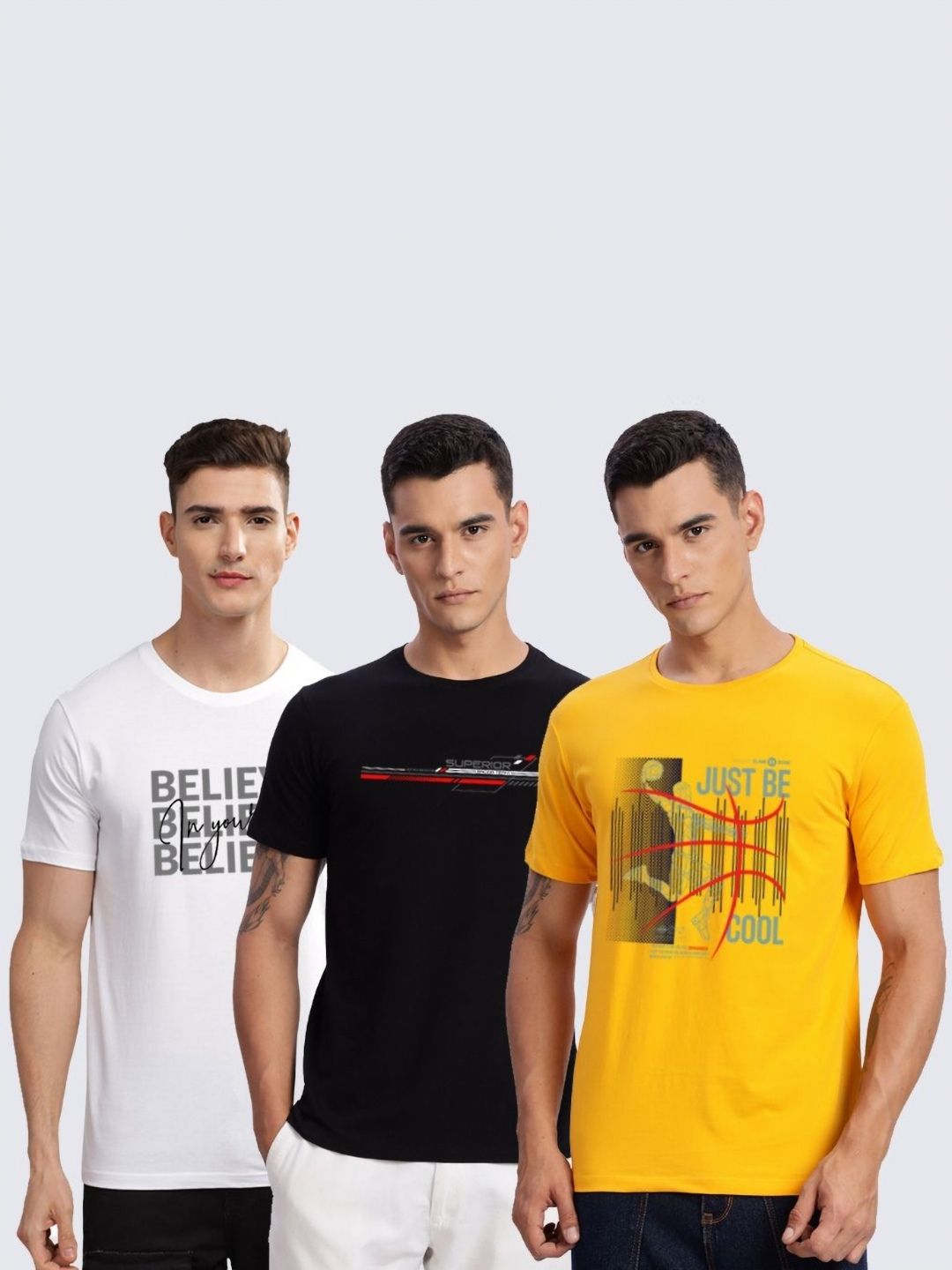 Pek ADRO Lelaki dengan 3 T-shirt Kapas Leher Bulat Bercetak Grafik