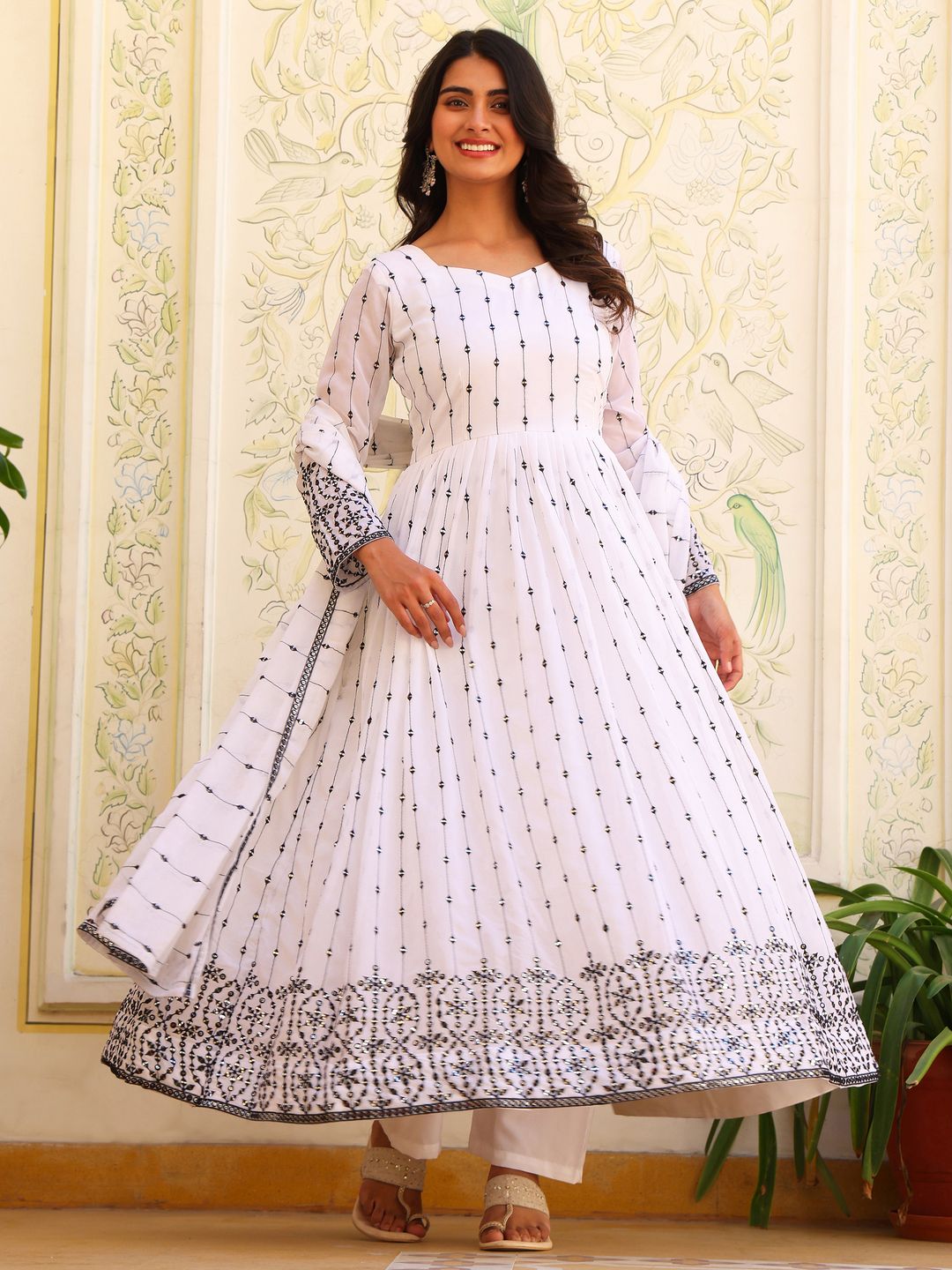 KALINI Women Embroidered Regular Thread Work Kurta with Salwar & With Dupatta