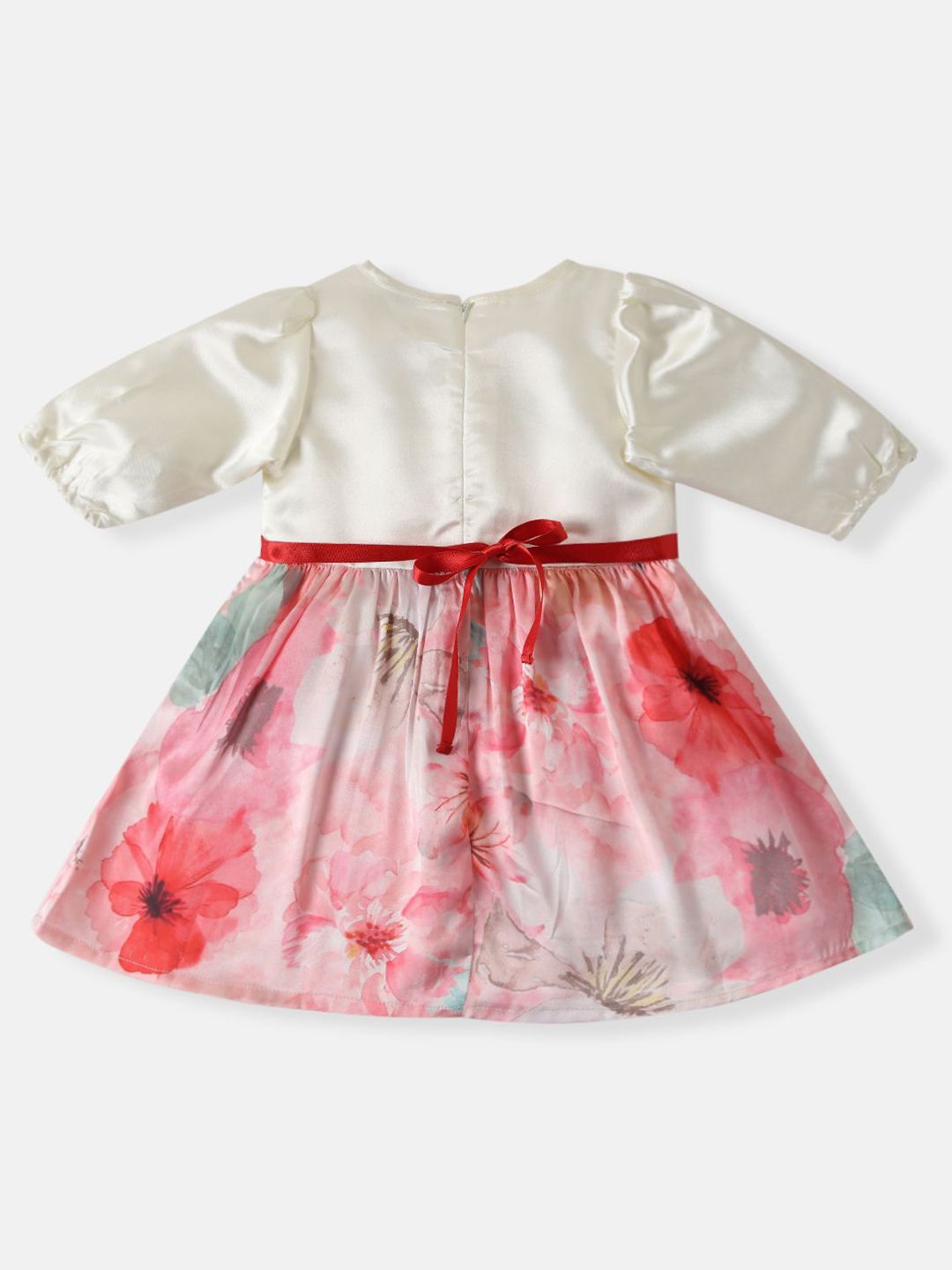 Nauti Nati Girls' Satin Floral Printed Party Frock With Waistband