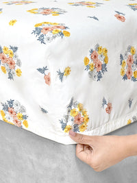 KLOTTHE Bercetak Berwarna Krim Cadar 300 TC King Dengan 2 Sarung Bantal - 2.50 x 2.25 m
