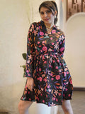 KALINI Women Floral Printed Fit & Flared Shirt Collar Above Knee Ethnic Dress