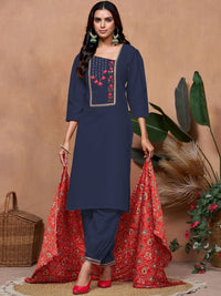 KALINI Ethnic Motifs Yoke Design Thread Work Straight Kurta With Salwar & Dupatta